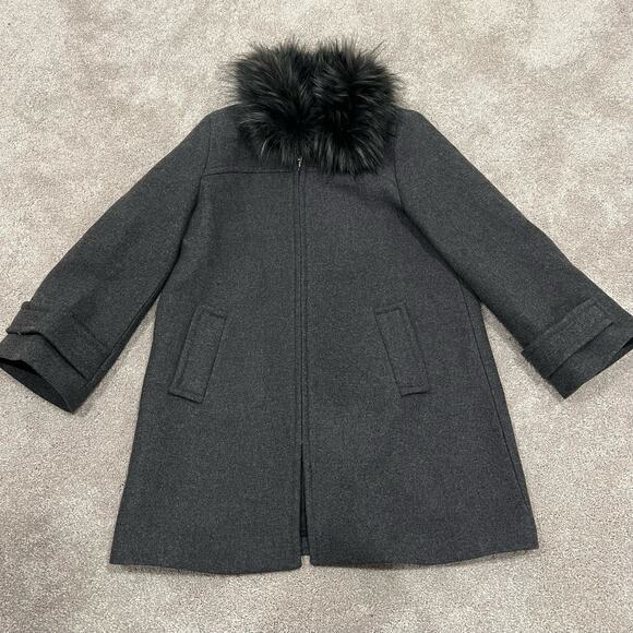 Zara Women's Grey Wool Jacket with Zipper and Faux Fur Collar Size M - Picture 8 of 12